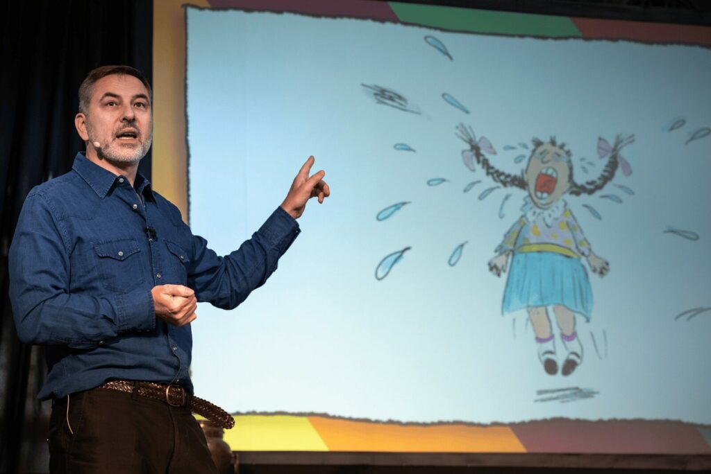David Walliams on stage discussing his books | The Fife Arms