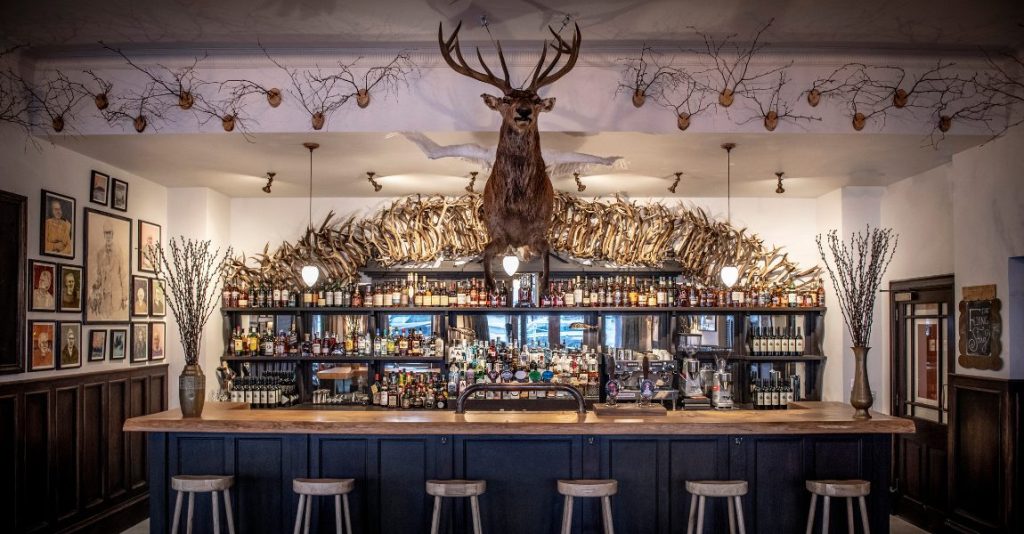 Flying Stag at installation in The Flying Stag Pub at the Fife Arms, Braemar