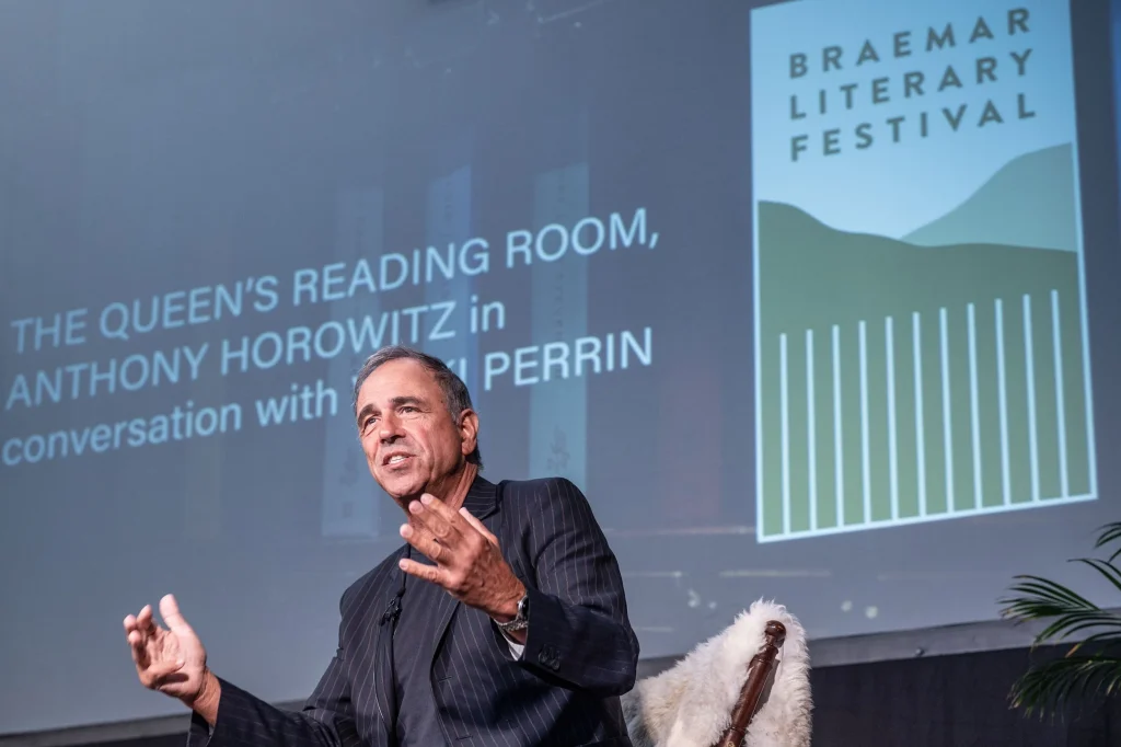 Anthony Horowitz giving a talk at the Braemar Literary Festival