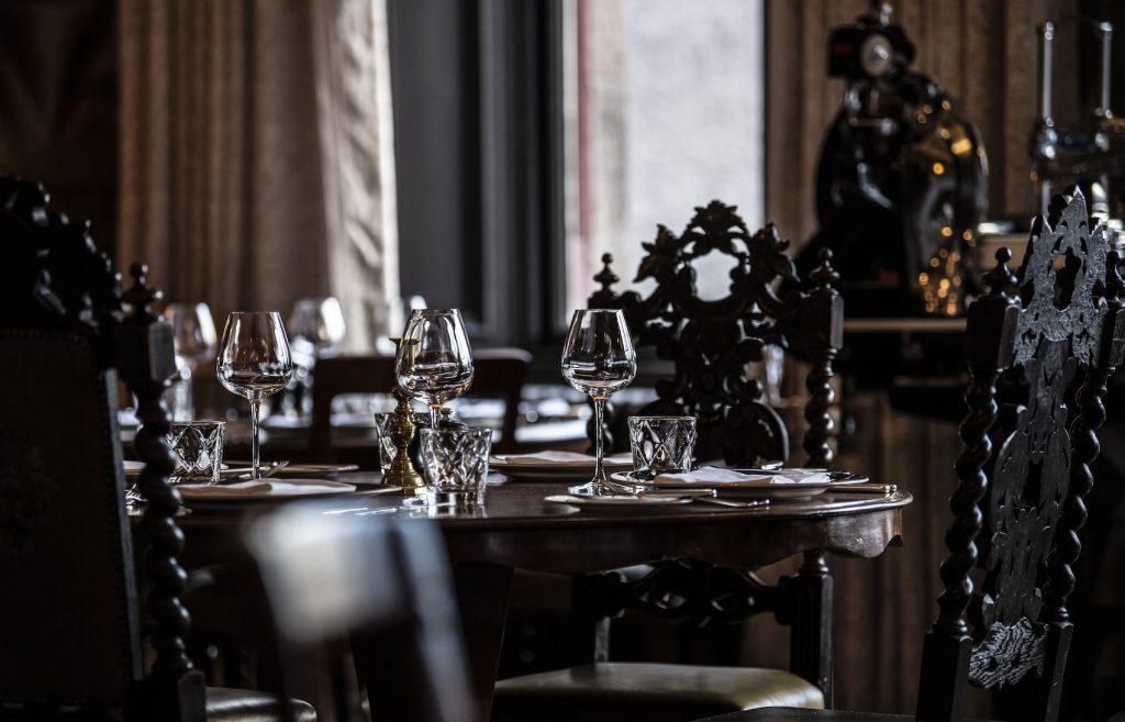 A close-up detail of a chair in the clunie dining room