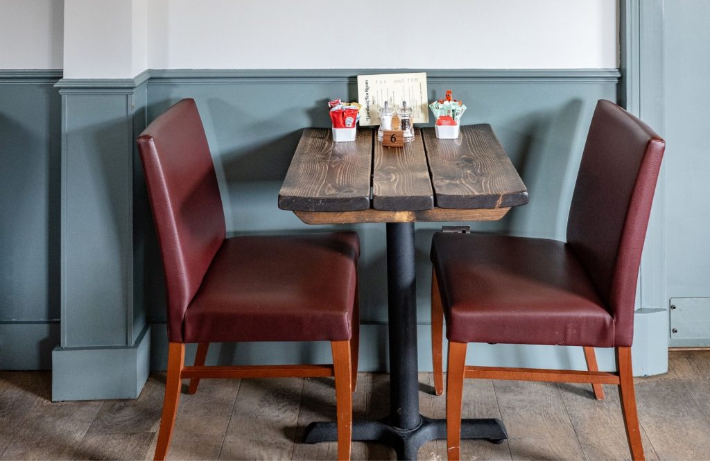 A table and chairs for two in Gordon's Tea Room