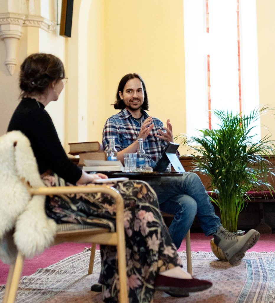 Miles Beard speaking at Braemar Literary Festival