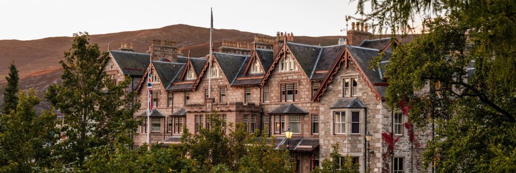 The exterior of the Fife Arms hotel in autumn