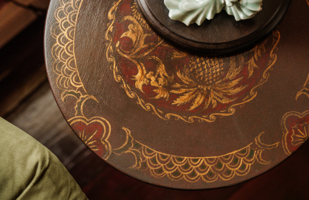 A painted table in the Secret Room.