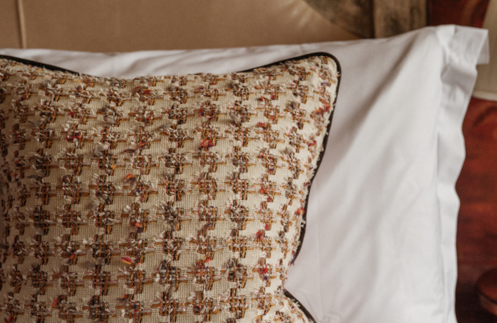 Specially commissioned tweed pillow in the Secret Room.