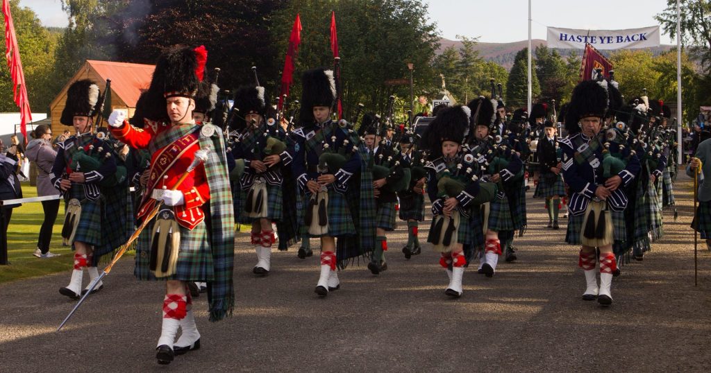 Scottish Pipeband marching at the Braemar Gathering