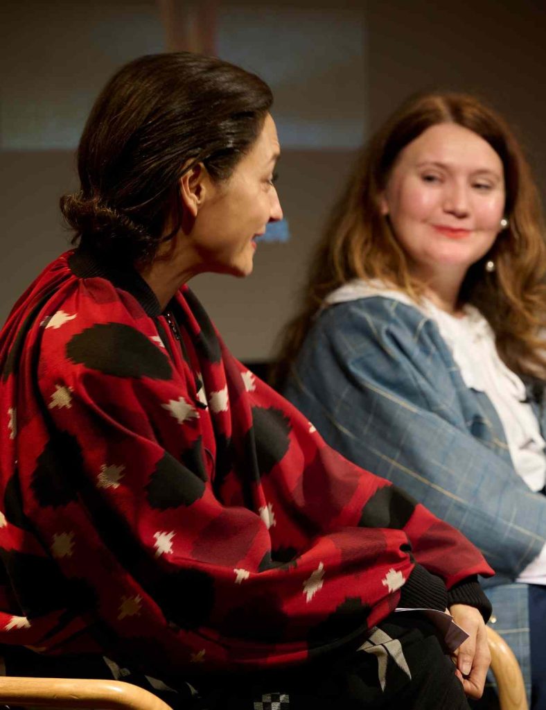 Kazu Huggler on-stage at Festival of Fashion with First Hassard and Georgina Ripley