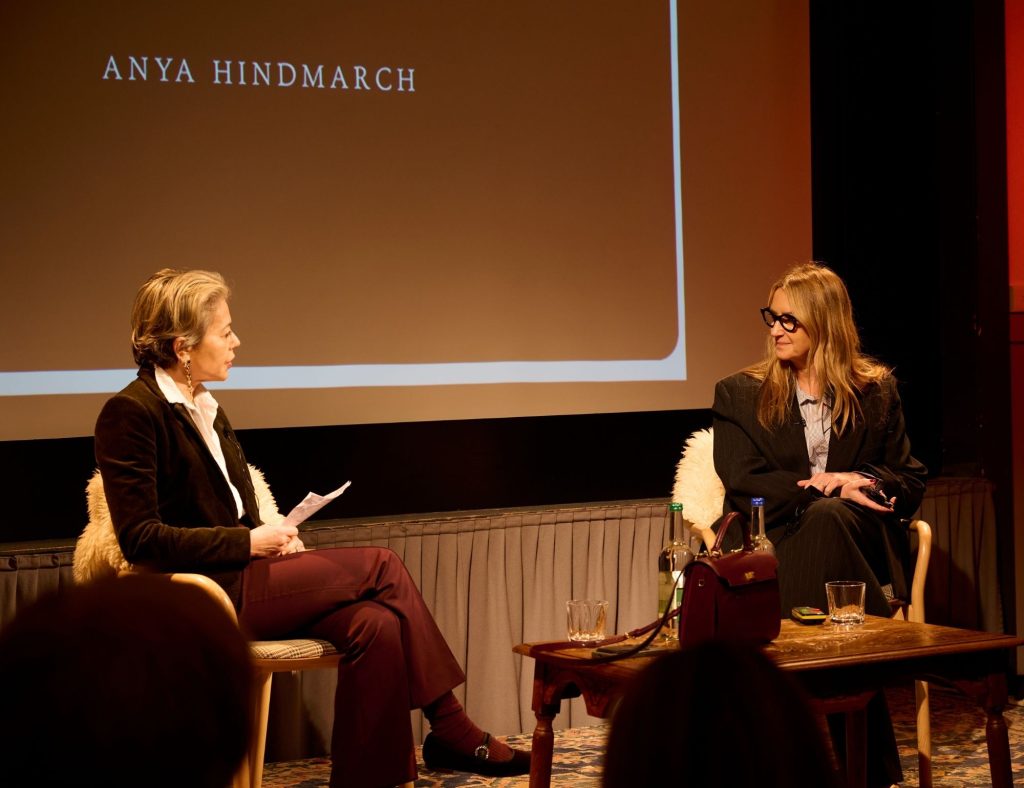 anya Hindmarch on-stage with Lisa Armstrong at festival of fashion in 2024
