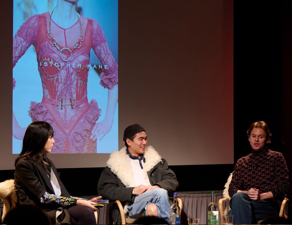 Han Chong, Christopher Kane and Susie Lay on-stage at Festival of Fashion in 2024
