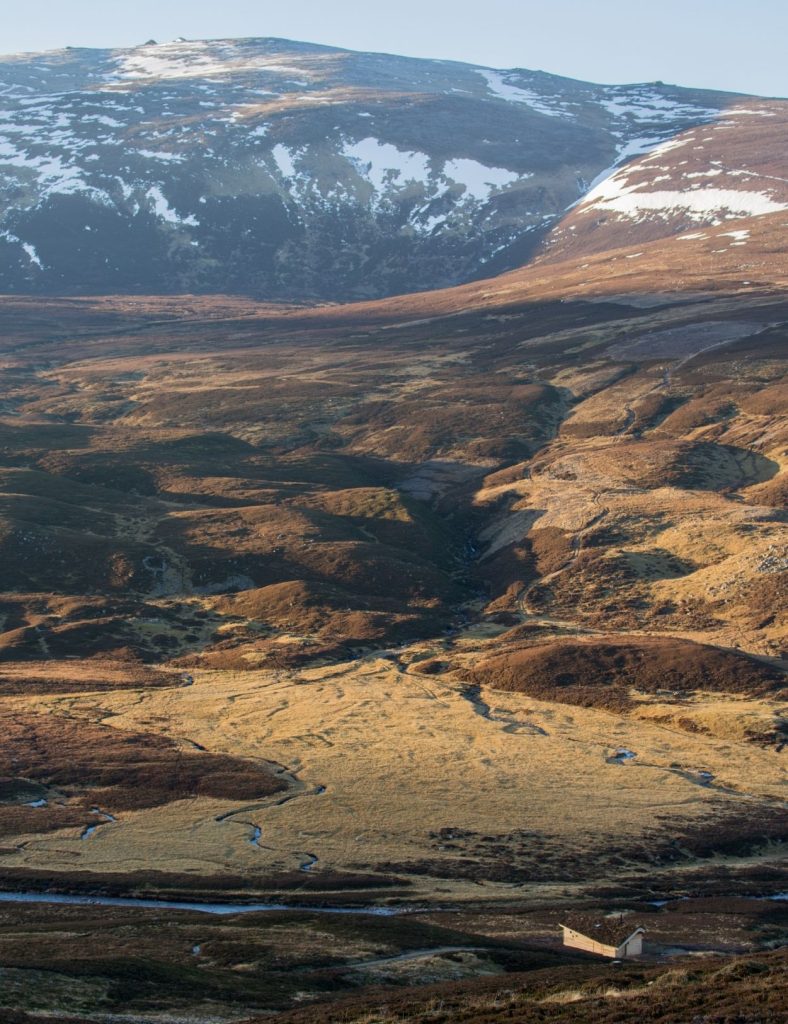 Culardoch Shieling in the hillside with stunning views of the surrounding mountains