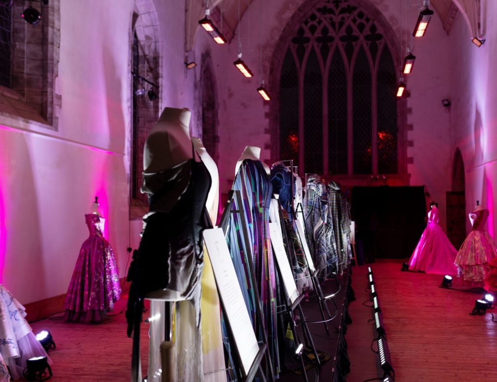Fashion designs on display at St. Margaret's in Braemar, by university students