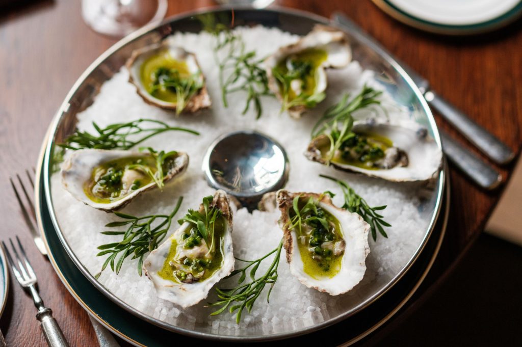 Oysters on a platter.