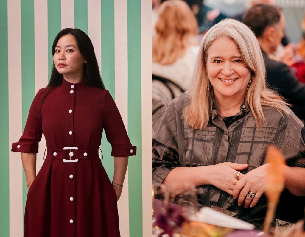 Two portraits of women side by side